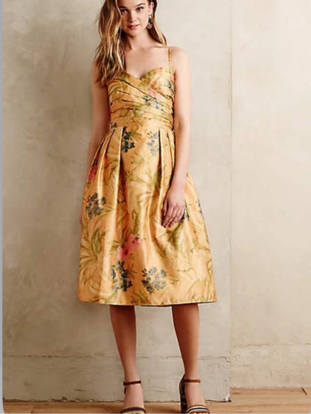 Anthropologie Botanica orange fit and flare cocktail dress
